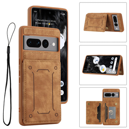 For Google Pixel 7 Pro 5G Phone Case with Kickstand Dual Card Holder PU Leather Coated TPU Magnetic Cover