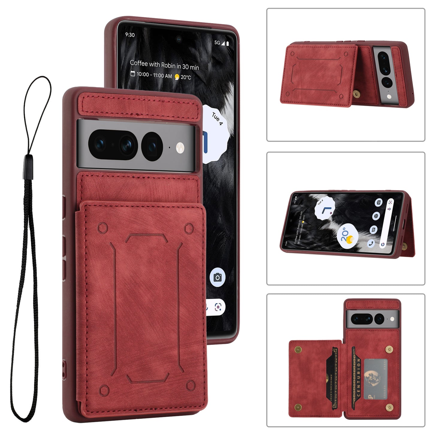For Google Pixel 7 Pro 5G Phone Case with Kickstand Dual Card Holder PU Leather Coated TPU Magnetic Cover