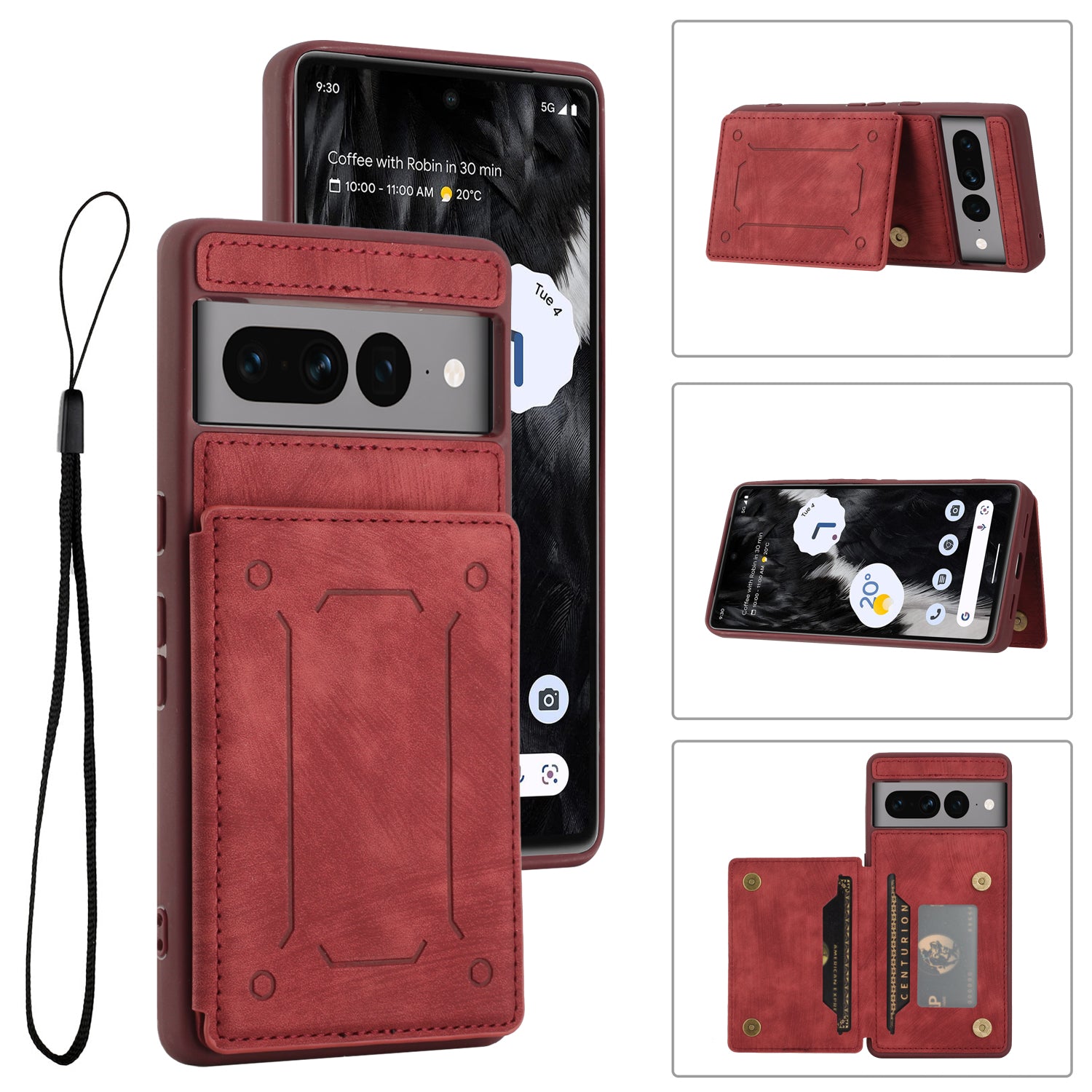 For Google Pixel 7 Pro 5G Phone Case with Kickstand Dual Card Holder PU Leather Coated TPU Magnetic Cover