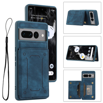 For Google Pixel 7 Pro 5G Phone Case with Kickstand Dual Card Holder PU Leather Coated TPU Magnetic Cover