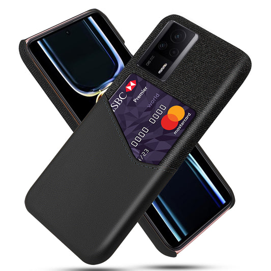 For Xiaomi Redmi K60E 5G Cloth Texture Phone Case with Card Holder Slim Fit PU Leather Coated PC Back Cover