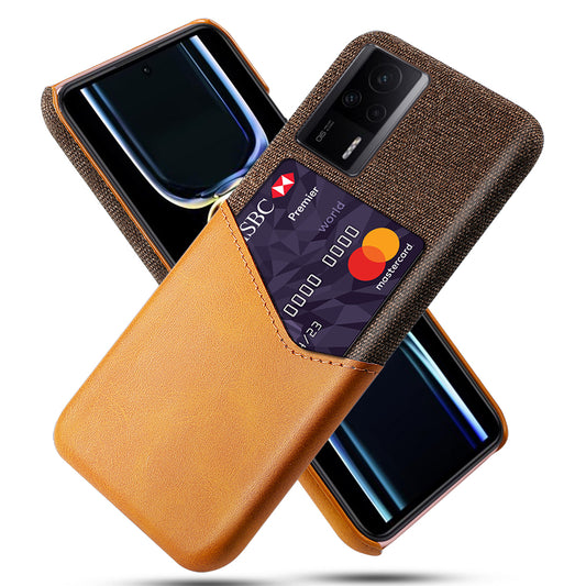 For Xiaomi Redmi K60E 5G Cloth Texture Phone Case with Card Holder Slim Fit PU Leather Coated PC Back Cover