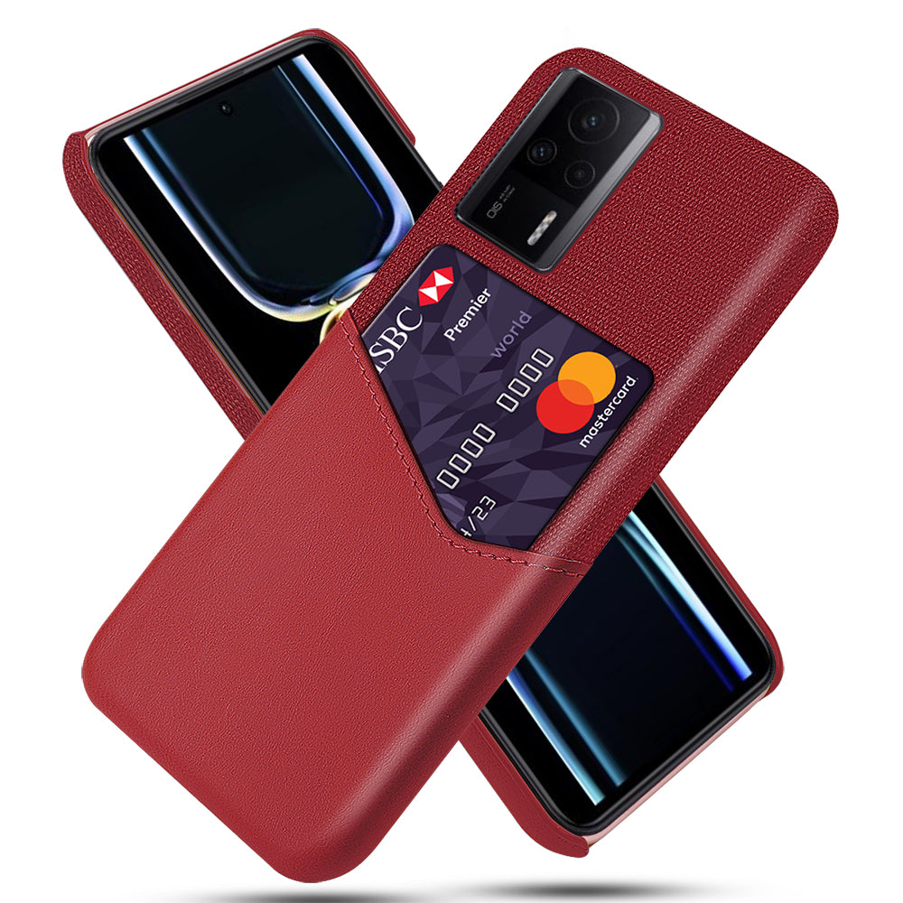 For Xiaomi Redmi K60E 5G Cloth Texture Phone Case with Card Holder Slim Fit PU Leather Coated PC Back Cover
