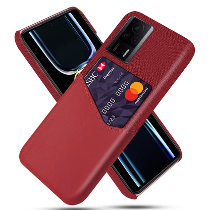 For Xiaomi Redmi K60E 5G Cloth Texture Phone Case with Card Holder Slim Fit PU Leather Coated PC Back Cover