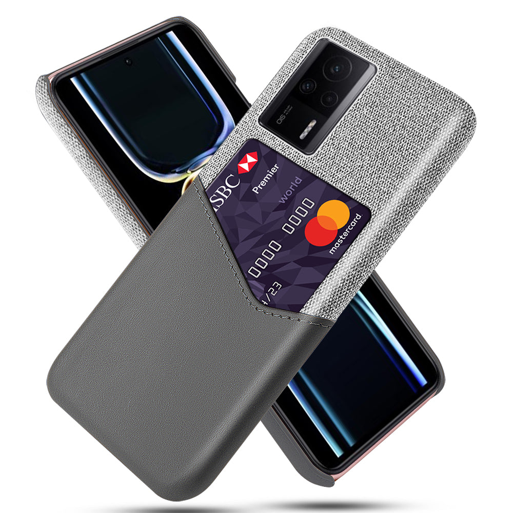 For Xiaomi Redmi K60E 5G Cloth Texture Phone Case with Card Holder Slim Fit PU Leather Coated PC Back Cover