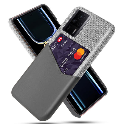 For Xiaomi Redmi K60E 5G Cloth Texture Phone Case with Card Holder Slim Fit PU Leather Coated PC Back Cover