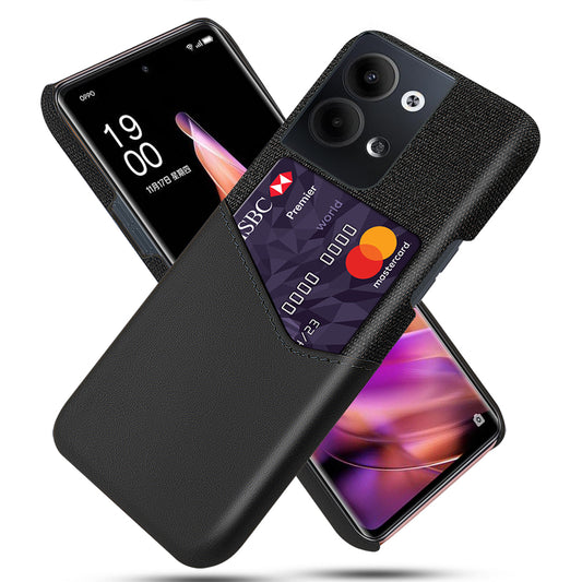 For Oppo Reno9 5G / Reno9 Pro 5G Cloth Texture Phone Case Card Holder PU Leather Coated PC Cover