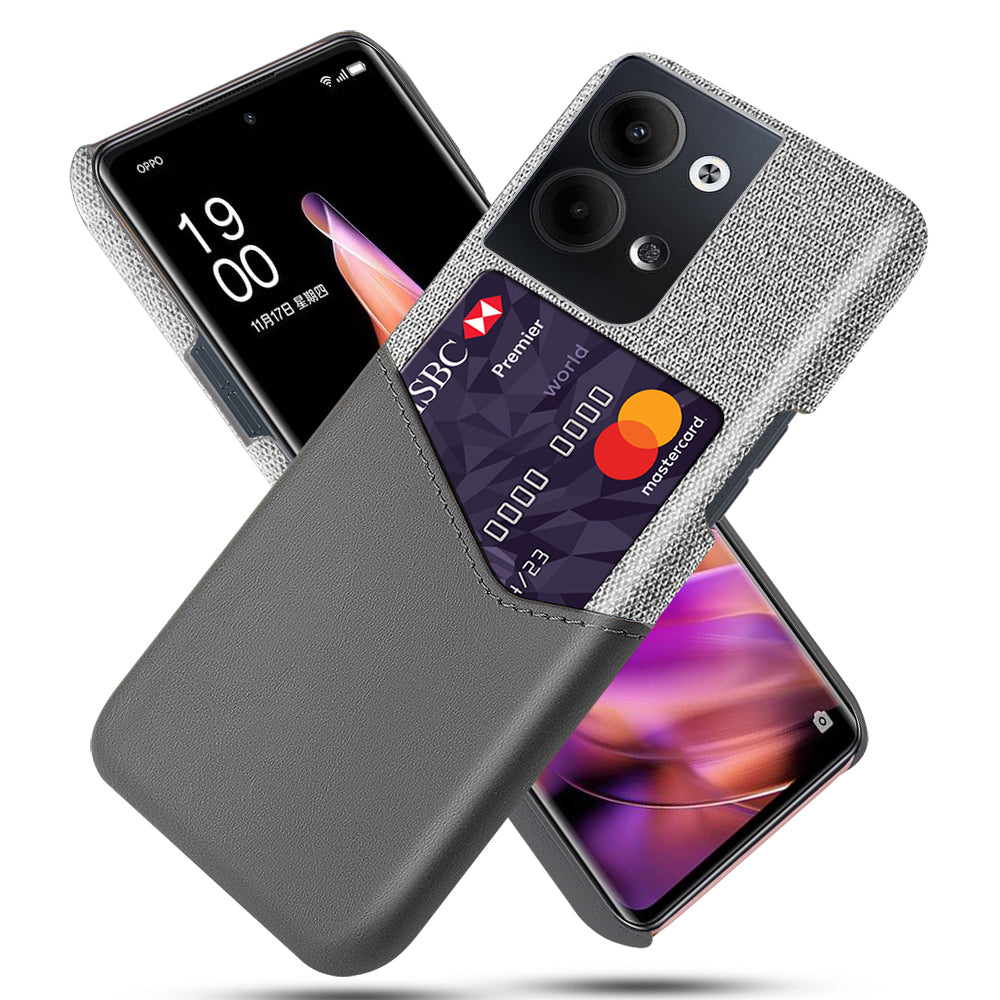For Oppo Reno9 5G / Reno9 Pro 5G Cloth Texture Phone Case Card Holder PU Leather Coated PC Cover