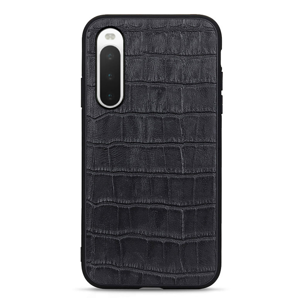 For Sony Xperia 10 V Genuine Leather Coated TPU Shockproof Phone Case Crocodile Texture Anti-Scratch Cover