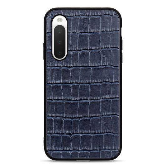 For Sony Xperia 10 V Genuine Leather Coated TPU Shockproof Phone Case Crocodile Texture Anti-Scratch Cover