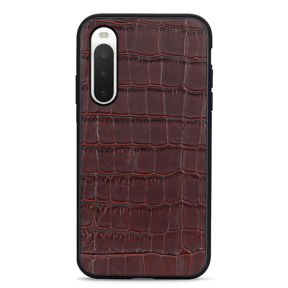 For Sony Xperia 10 V Genuine Leather Coated TPU Shockproof Phone Case Crocodile Texture Anti-Scratch Cover