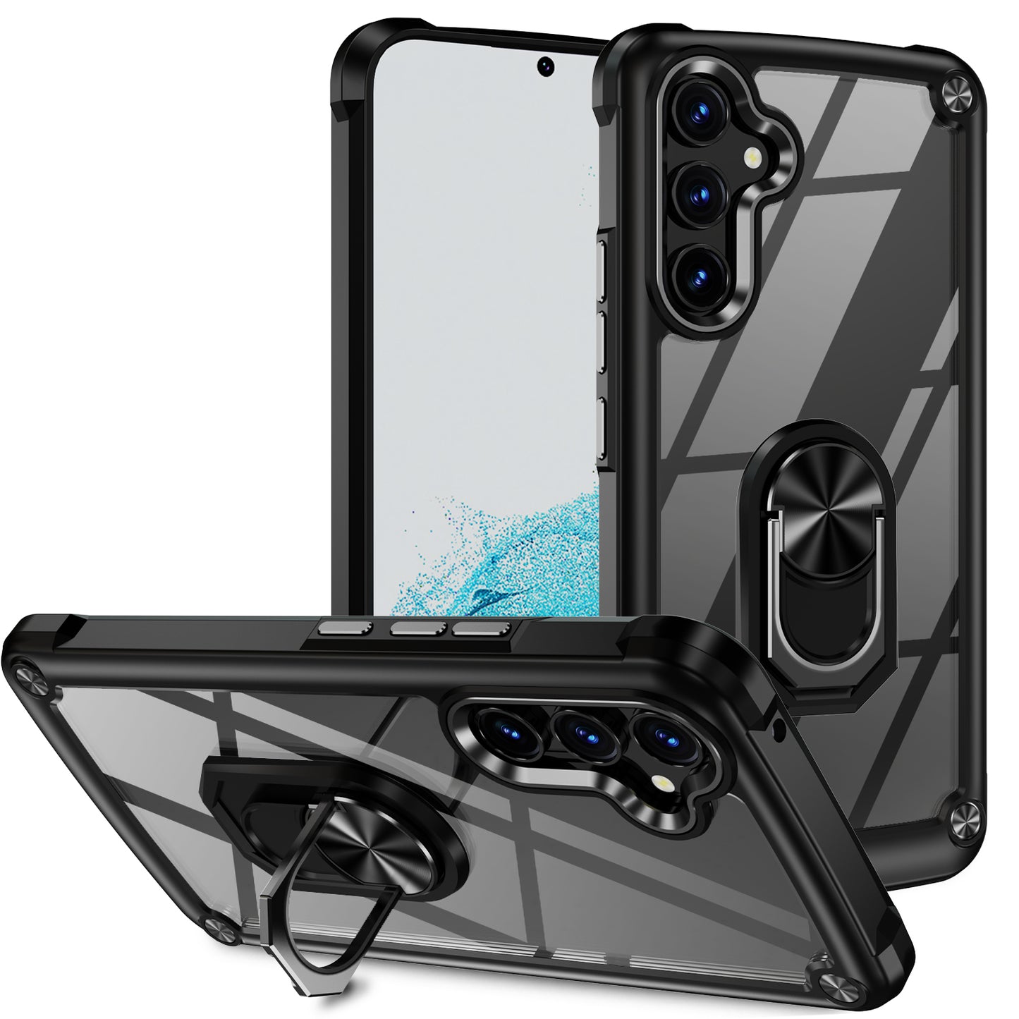 For Samsung Galaxy A54 5G Ring Kickstand Phone Case Alloy Lens Frame PC + TPU Protective Cover