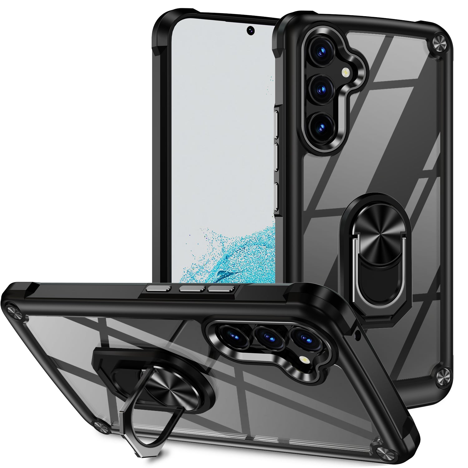 For Samsung Galaxy A54 5G Ring Kickstand Phone Case Alloy Lens Frame PC + TPU Protective Cover