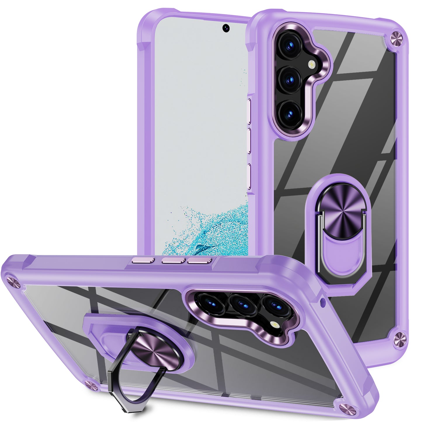 For Samsung Galaxy A34 5G Alloy Lens Frame Phone Case PC + TPU Anti-drop Cover with Ring Kickstand