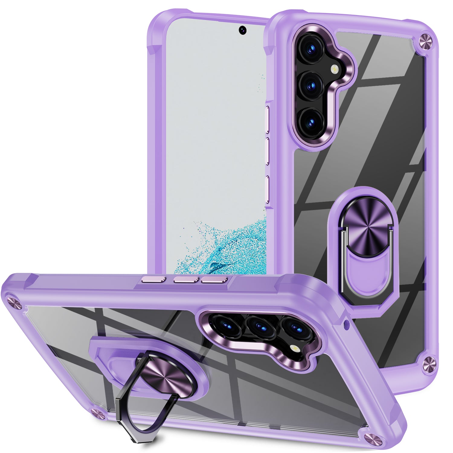 For Samsung Galaxy A34 5G Alloy Lens Frame Phone Case PC + TPU Anti-drop Cover with Ring Kickstand