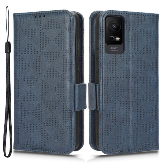 For TCL Ion X Leather Phone Case Wallet Stand Imprinted Triangle Anti-Drop Phone Cover