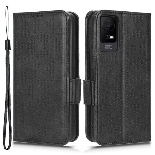 For TCL Ion X Leather Phone Case Wallet Stand Imprinted Triangle Anti-Drop Phone Cover