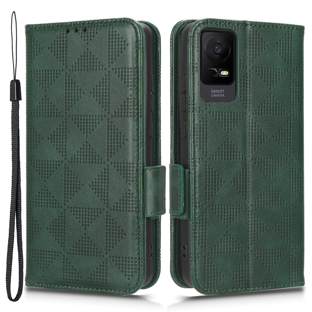 For TCL Ion X Leather Phone Case Wallet Stand Imprinted Triangle Anti-Drop Phone Cover