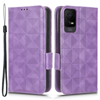 For TCL Ion X Leather Phone Case Wallet Stand Imprinted Triangle Anti-Drop Phone Cover