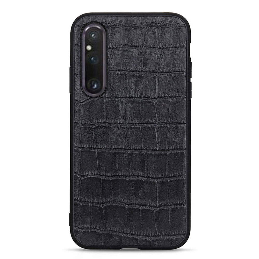 For Sony Xperia 1 V Genuine Leather + Soft TPU Edge Phone Case Crocodile Texture Anti-Fall Mobile Phone Cover
