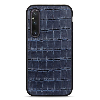 For Sony Xperia 1 V Genuine Leather + Soft TPU Edge Phone Case Crocodile Texture Anti-Fall Mobile Phone Cover