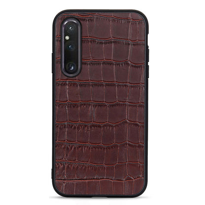 For Sony Xperia 1 V Genuine Leather + Soft TPU Edge Phone Case Crocodile Texture Anti-Fall Mobile Phone Cover