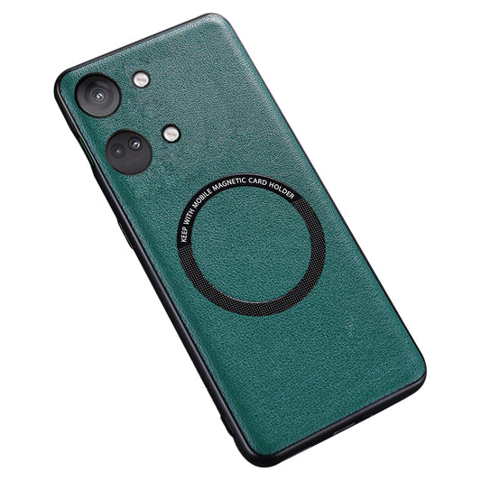 For OnePlus Ace 2V PU Leather Coated TPU+PC Anti-drop Cover Compatible with MagSafe Charger Phone Case