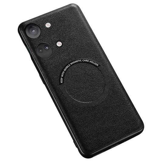 For OnePlus Ace 2V PU Leather Coated TPU+PC Anti-drop Cover Compatible with MagSafe Charger Phone Case