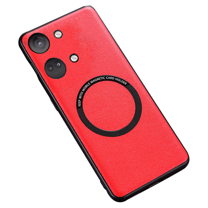 For OnePlus Ace 2V PU Leather Coated TPU+PC Anti-drop Cover Compatible with MagSafe Charger Phone Case
