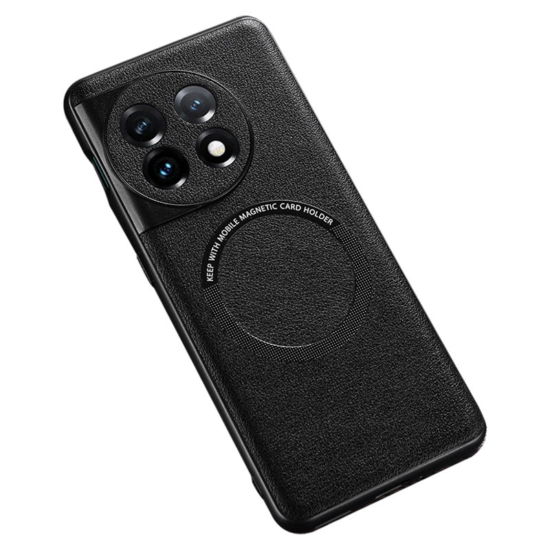 Compatible with MagSafe Charger Case for OnePlus 11 5G PU Leather Coated TPU+PC Phone Back Cover
