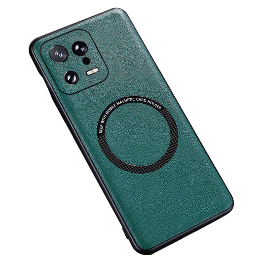 For Xiaomi 13 5G PU Leather Coated TPU+PC Cover Compatible with MagSafe Charger Phone Case
