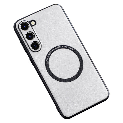 For Samsung Galaxy S23+ Compatible with MagSafe Charger PU Leather Coated TPU+PC Case Phone Back Cover