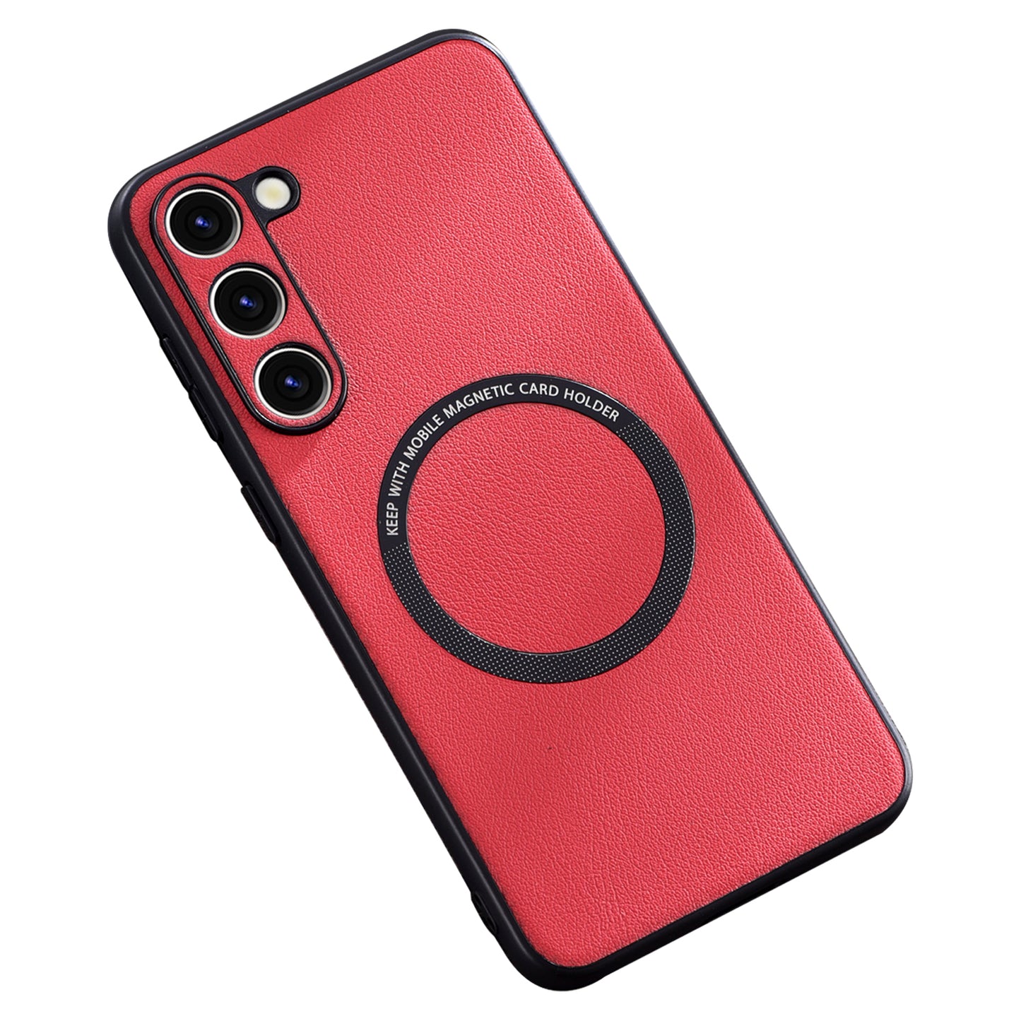 For Samsung Galaxy S23+ Compatible with MagSafe Charger PU Leather Coated TPU+PC Case Phone Back Cover