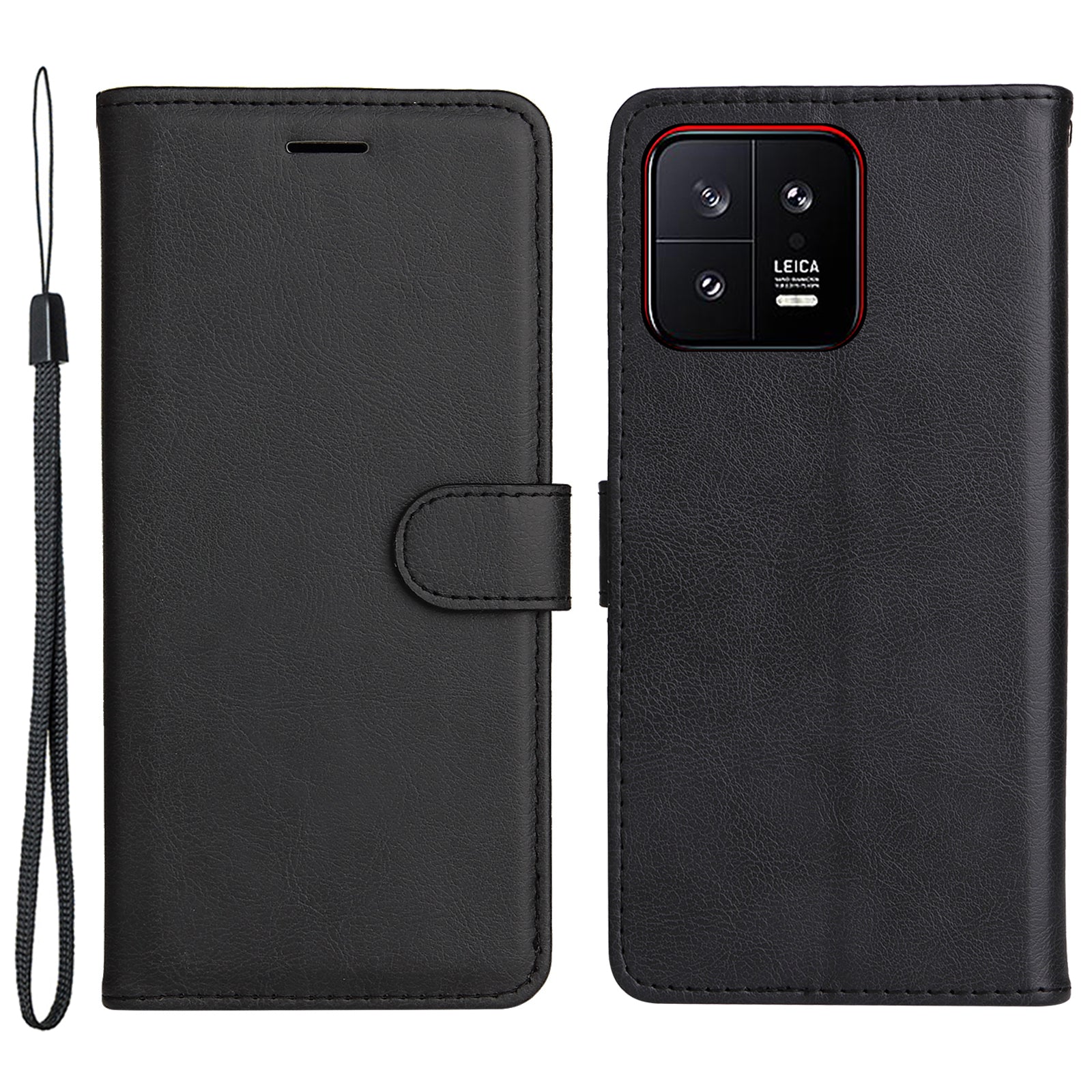 KT Leather Series-2 for Xiaomi 13 5G Solid Color Phone Stand Case PU Leather Wallet Cover with Strap