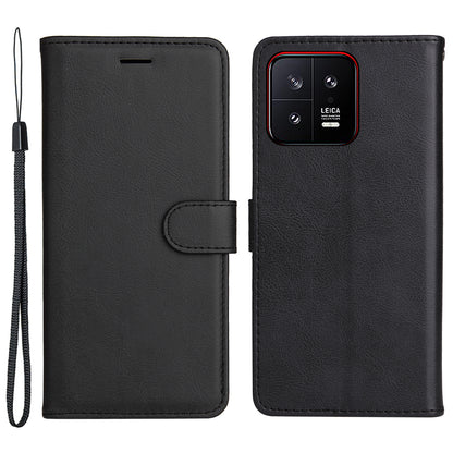 KT Leather Series-2 for Xiaomi 13 5G Solid Color Phone Stand Case PU Leather Wallet Cover with Strap