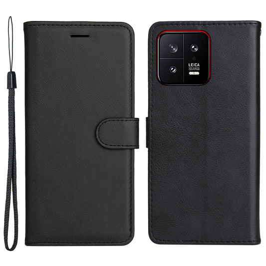 KT Leather Series-2 for Xiaomi 13 5G Solid Color Phone Stand Case PU Leather Wallet Cover with Strap