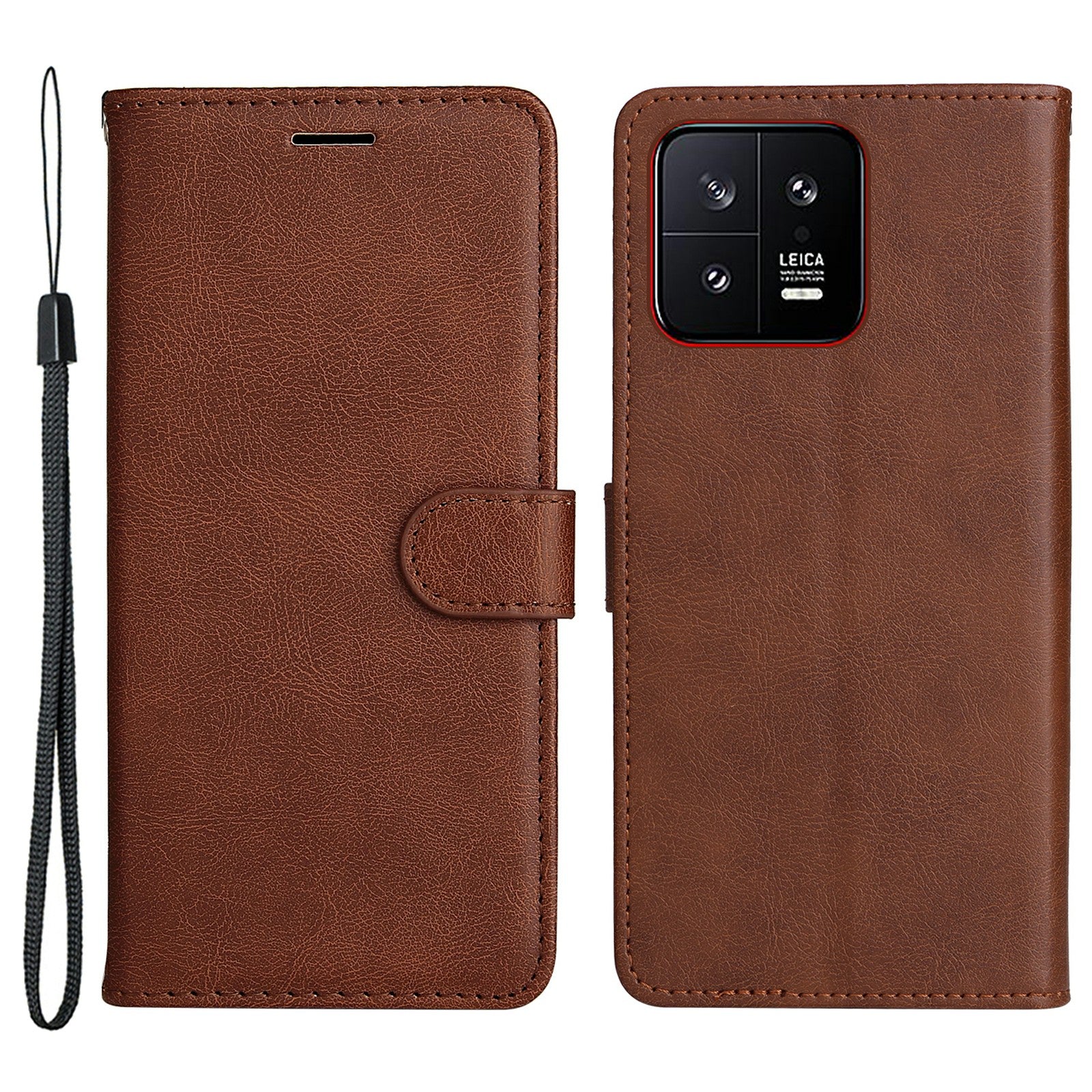KT Leather Series-2 for Xiaomi 13 5G Solid Color Phone Stand Case PU Leather Wallet Cover with Strap