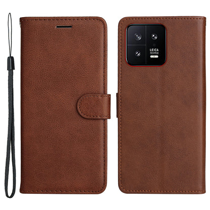 KT Leather Series-2 for Xiaomi 13 5G Solid Color Phone Stand Case PU Leather Wallet Cover with Strap