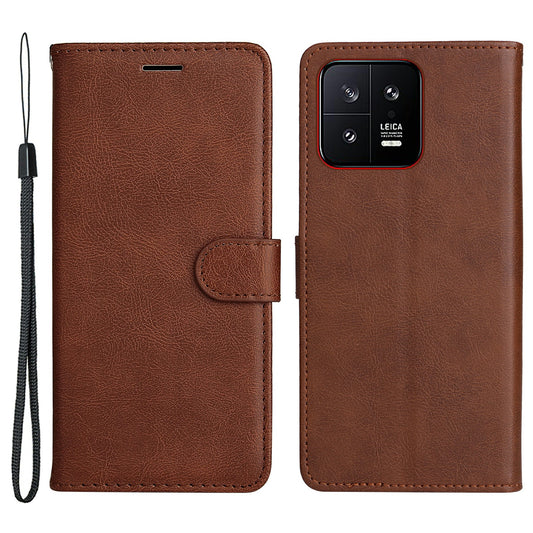 KT Leather Series-2 for Xiaomi 13 5G Solid Color Phone Stand Case PU Leather Wallet Cover with Strap