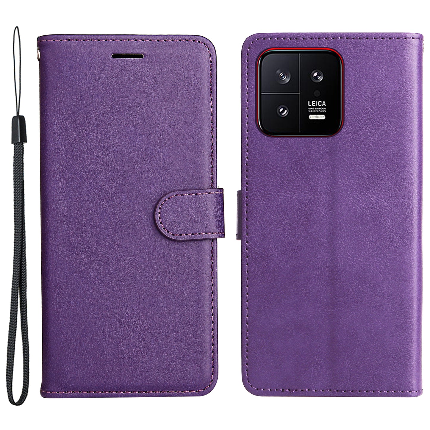 KT Leather Series-2 for Xiaomi 13 5G Solid Color Phone Stand Case PU Leather Wallet Cover with Strap
