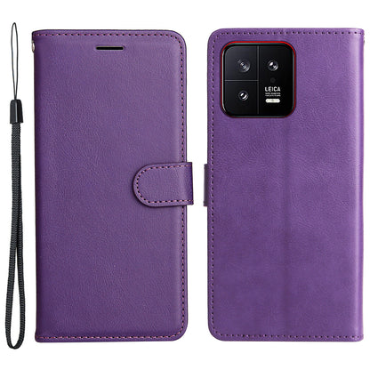 KT Leather Series-2 for Xiaomi 13 5G Solid Color Phone Stand Case PU Leather Wallet Cover with Strap