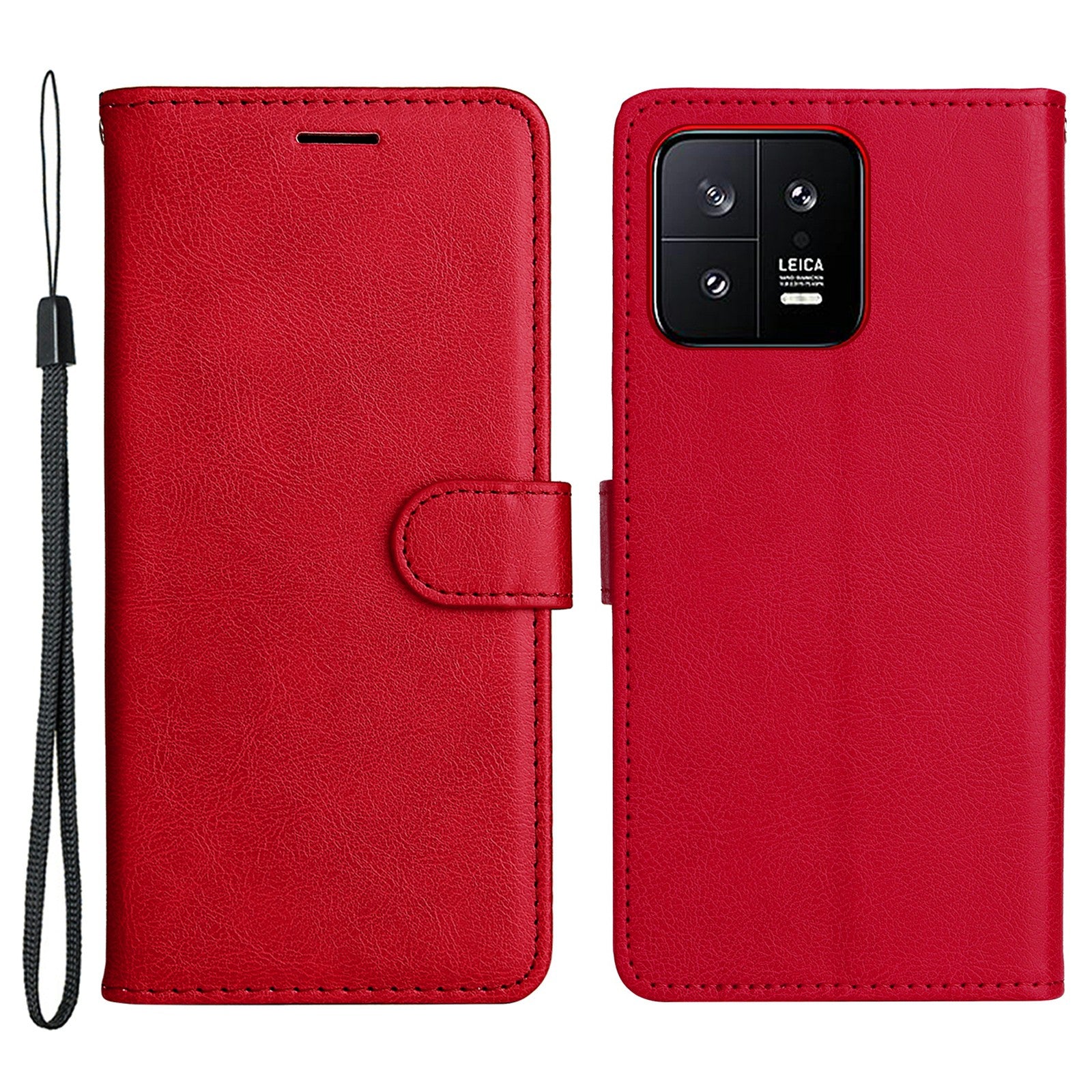 KT Leather Series-2 for Xiaomi 13 5G Solid Color Phone Stand Case PU Leather Wallet Cover with Strap