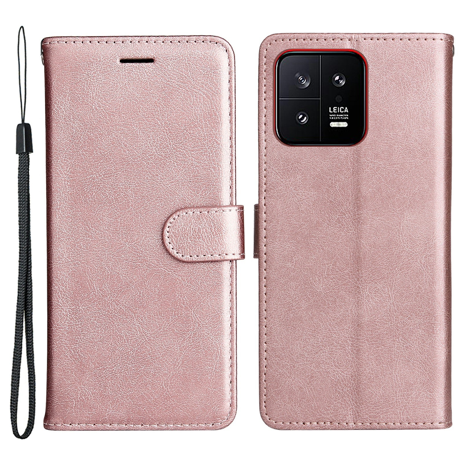 KT Leather Series-2 for Xiaomi 13 5G Solid Color Phone Stand Case PU Leather Wallet Cover with Strap