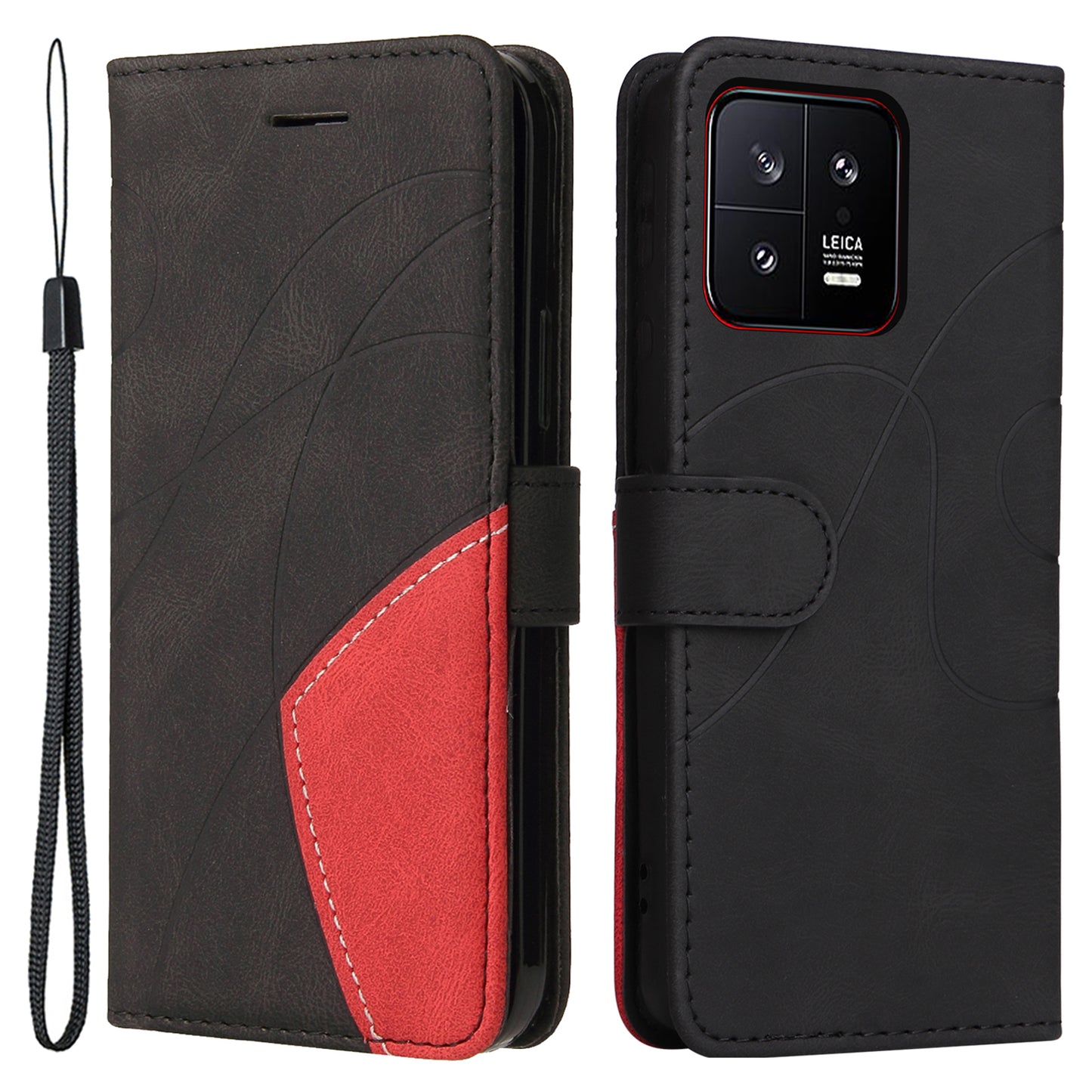 KT Leather Series-1 for Xiaomi 13 5G Wallet Stand Phone Cover PU Leather Dual-color Splicing Case