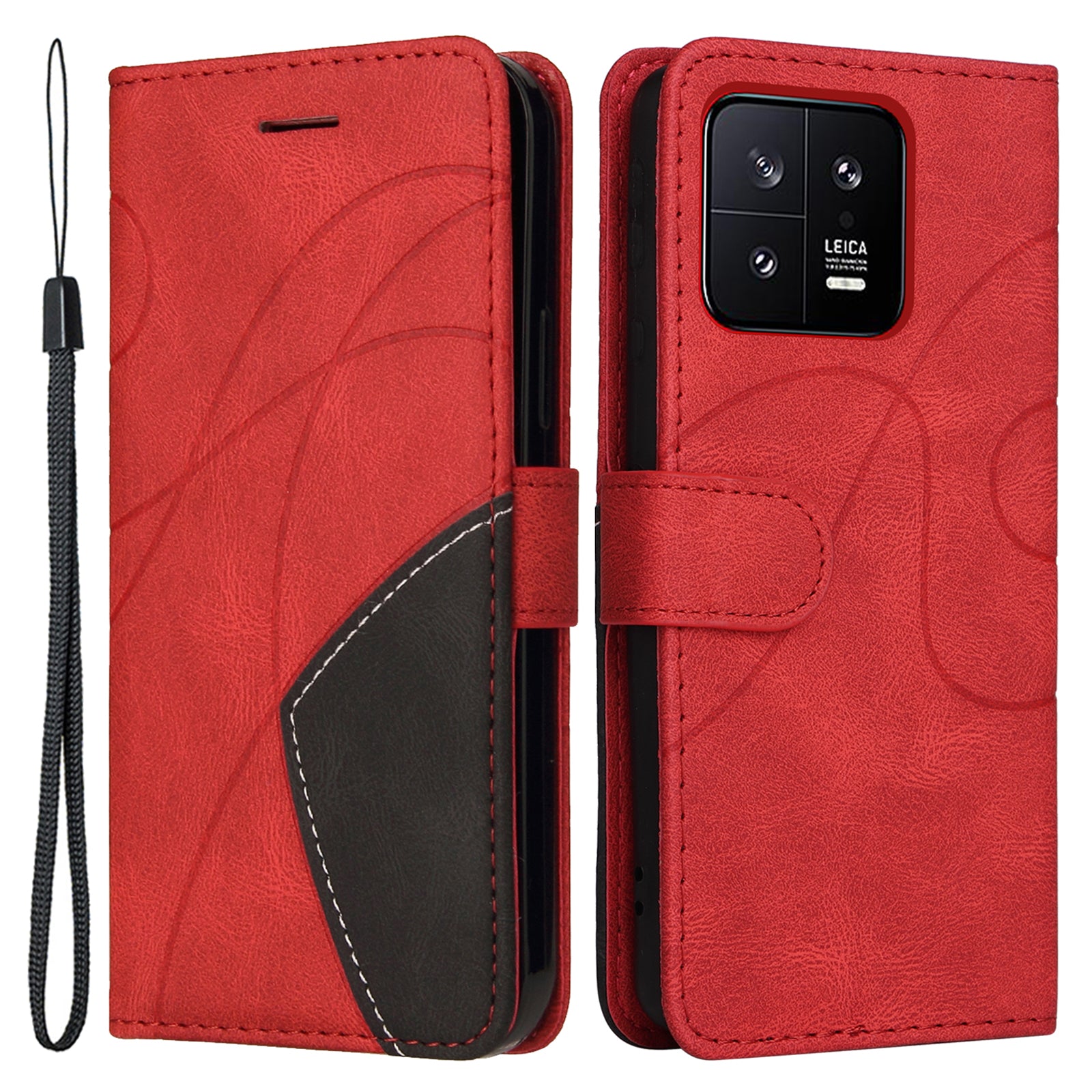 KT Leather Series-1 for Xiaomi 13 5G Wallet Stand Phone Cover PU Leather Dual-color Splicing Case