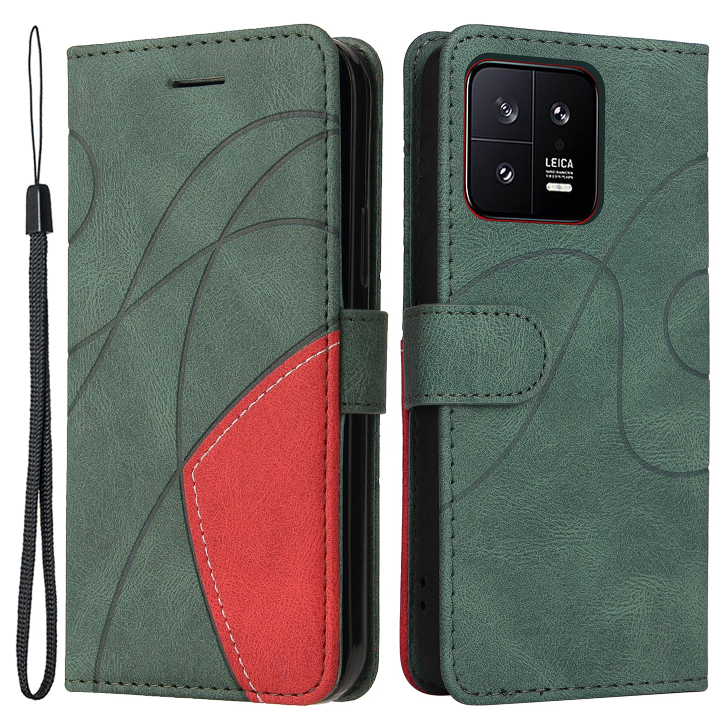 KT Leather Series-1 for Xiaomi 13 5G Wallet Stand Phone Cover PU Leather Dual-color Splicing Case