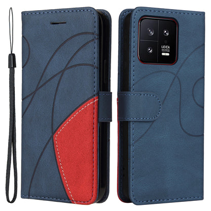 KT Leather Series-1 for Xiaomi 13 5G Wallet Stand Phone Cover PU Leather Dual-color Splicing Case