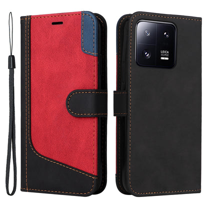 KT Leather Series-5 for Xiaomi 13 Pro 5G Phone Case PU Leather Stand Tri-color Splicing Phone Wallet Cover with Strap