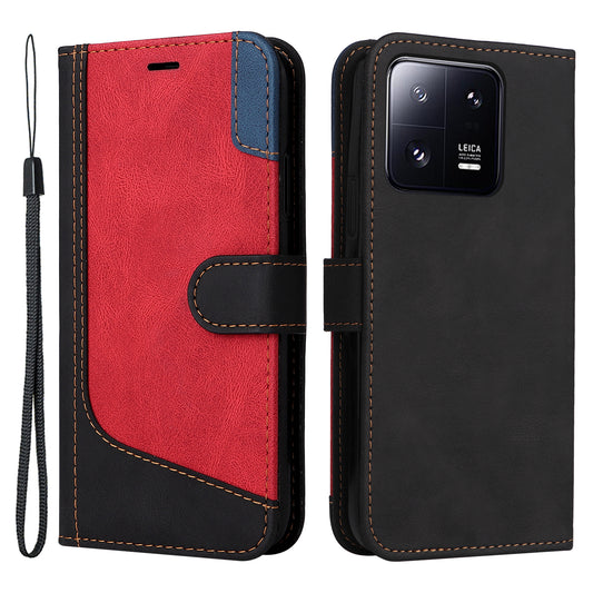 KT Leather Series-5 for Xiaomi 13 Pro 5G Phone Case PU Leather Stand Tri-color Splicing Phone Wallet Cover with Strap