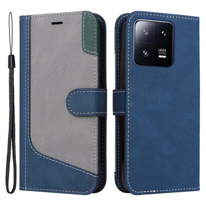 KT Leather Series-5 for Xiaomi 13 Pro 5G Phone Case PU Leather Stand Tri-color Splicing Phone Wallet Cover with Strap